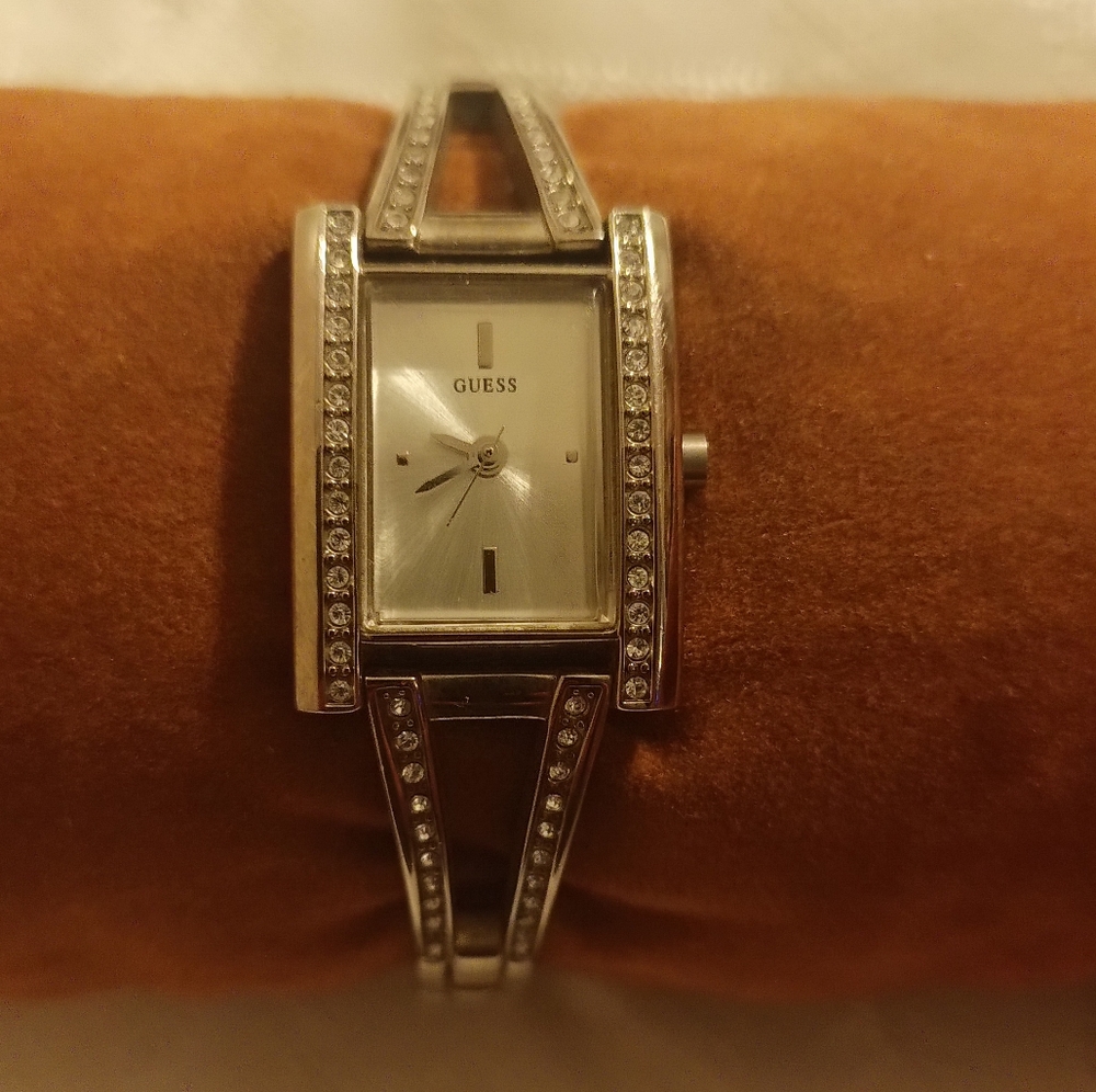 Guess rhinestone bracelet women's silver tone watch